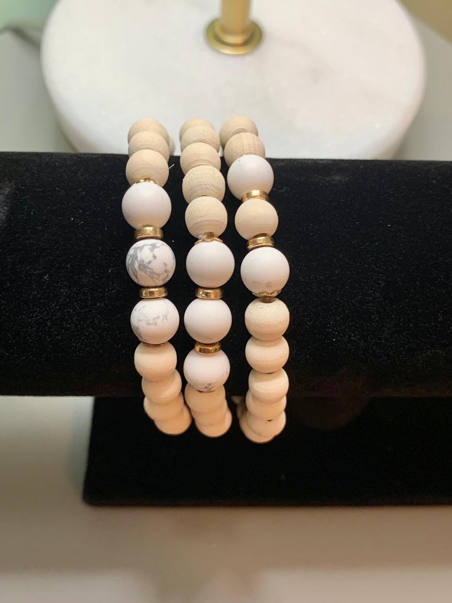 Wood Stack Marble Bracelet set