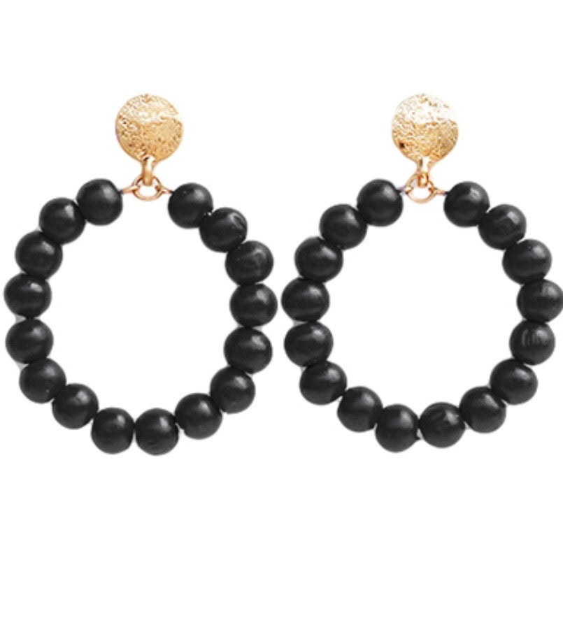 Wooden Ball Circle Earrings