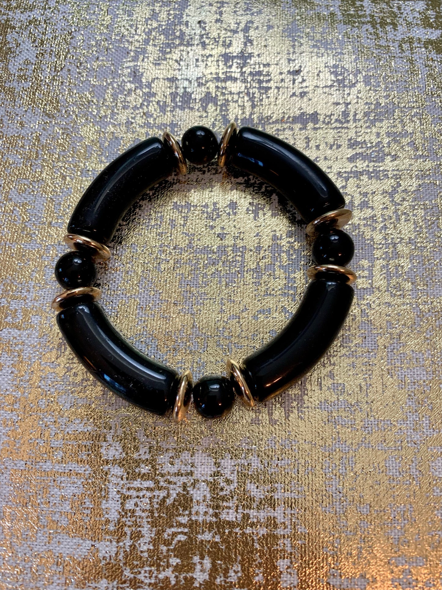 Black Acrylic Bracelet with Gold Detailing