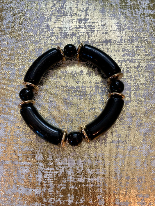 Black Acrylic Bracelet with Gold Detailing