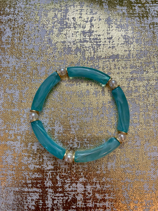 Acrylic Blue Bracelet with Pearl Detailing