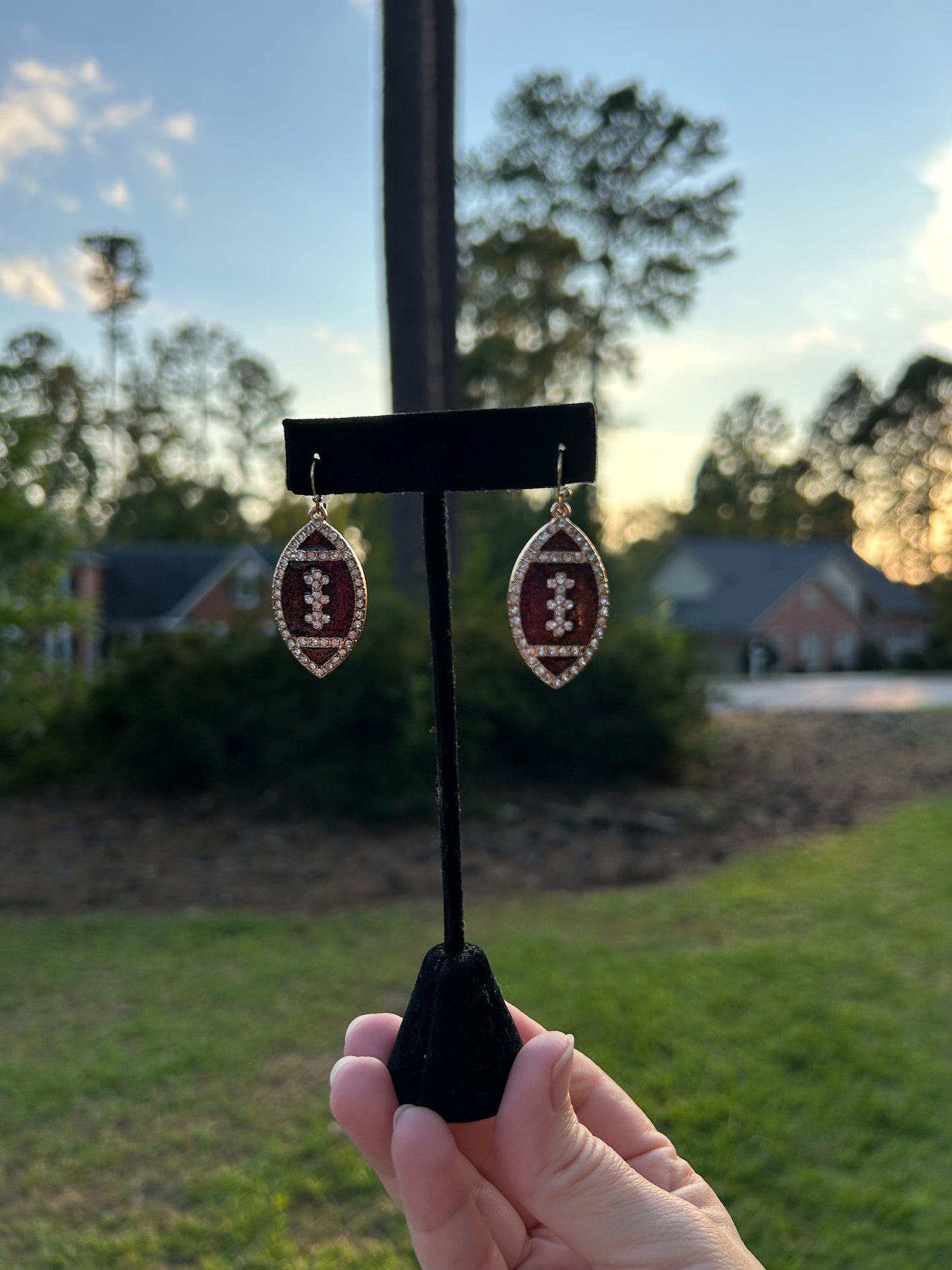 Football Dangle Rhinestone Detail Earrings