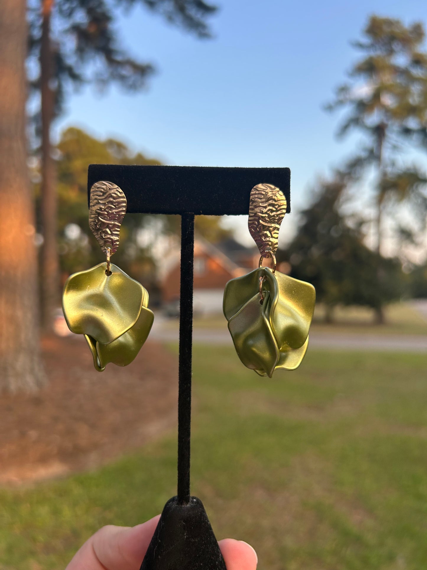 Chrome Petal Dangle Earrings