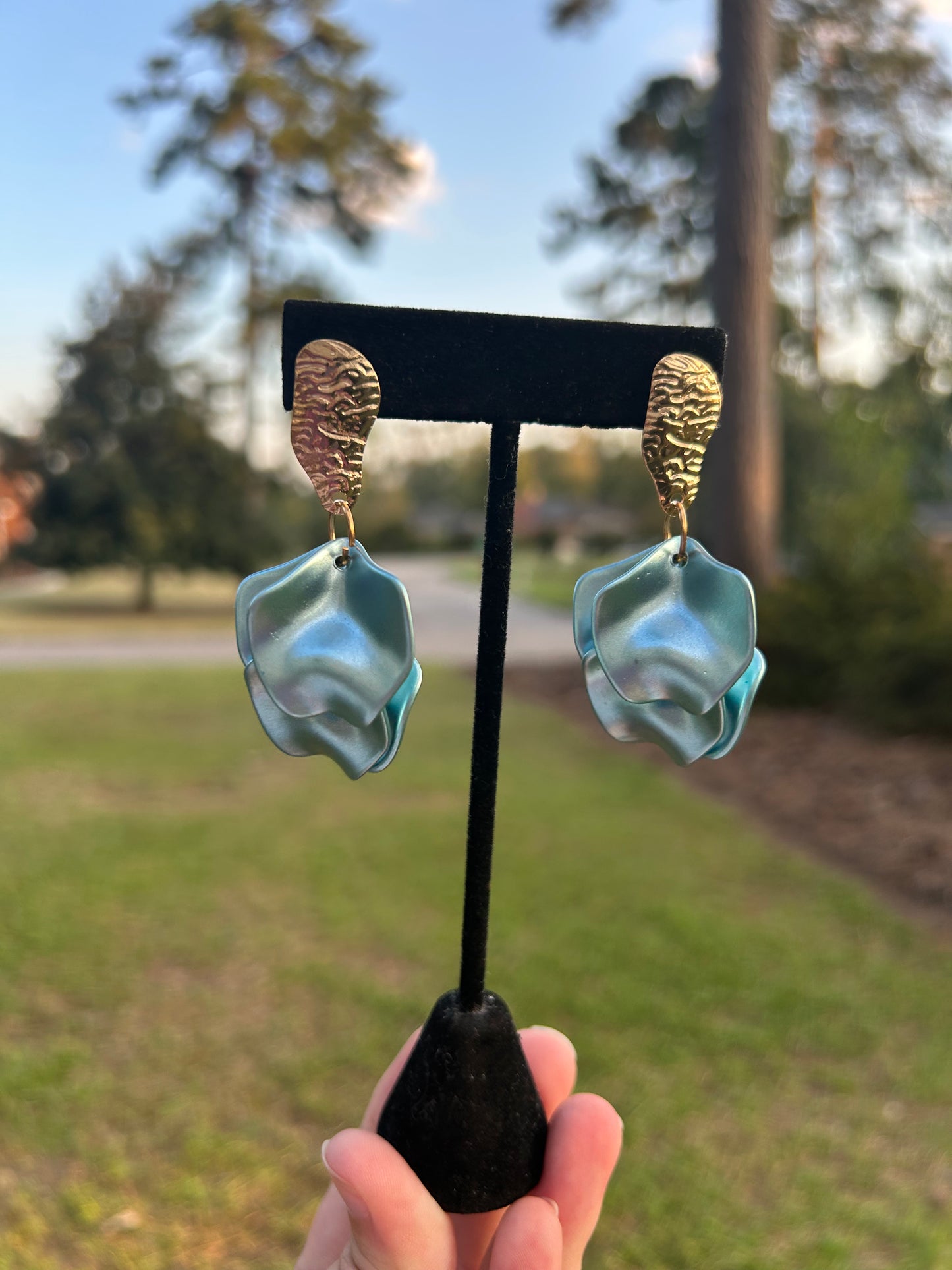 Chrome Petal Dangle Earrings
