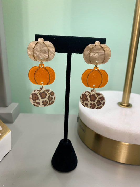 3 Stacked Pumpkin Drop Earrings