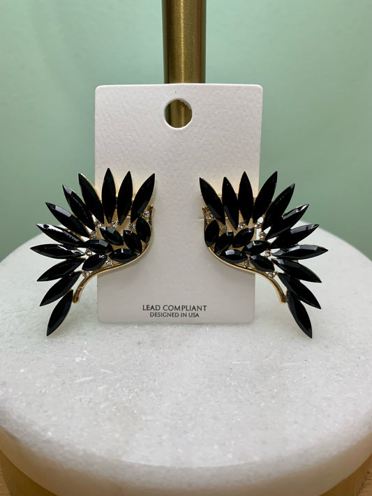 Peacock Crystal Earrings Black