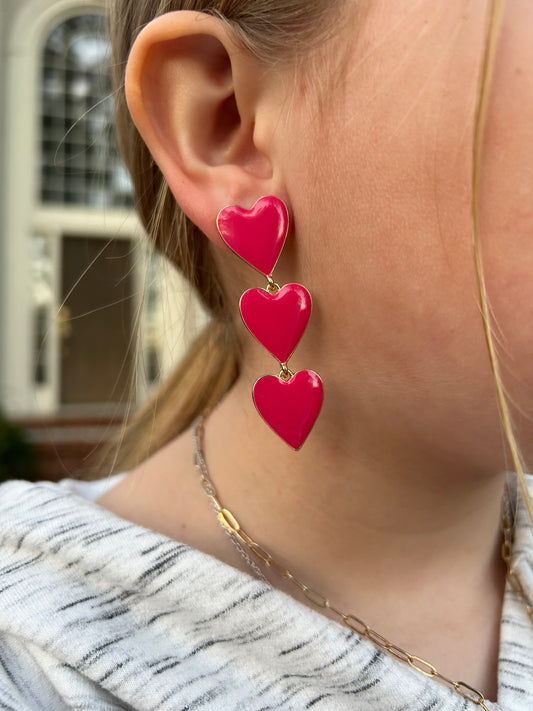 Heart Shaped 3 Drop Dangle Earrings