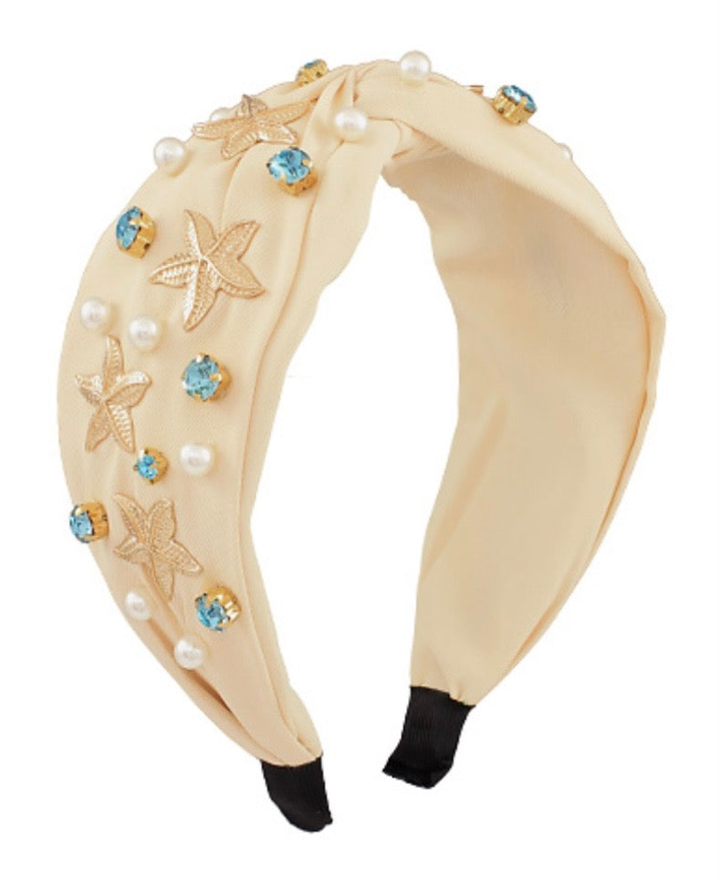 Studded Pearl and Crystal Starfish Headband