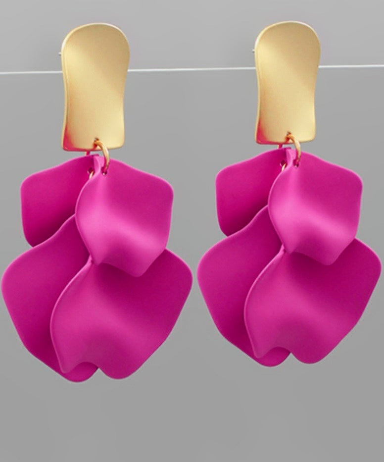 Color Coating Petal Earrings with Gold Post