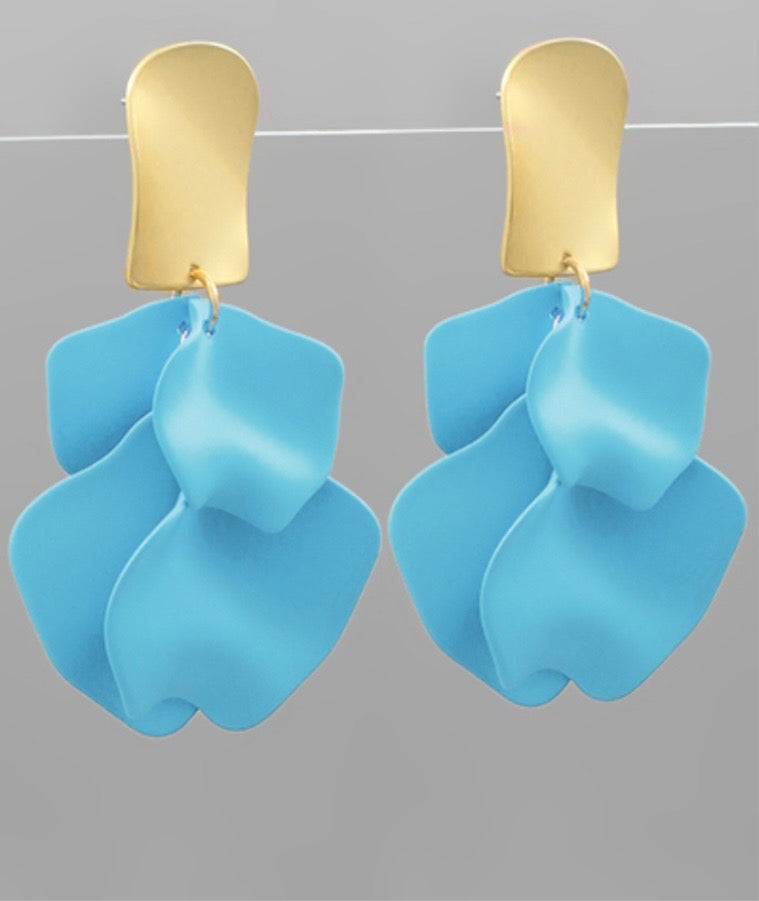 Color Coating Petal Earrings with Gold Post