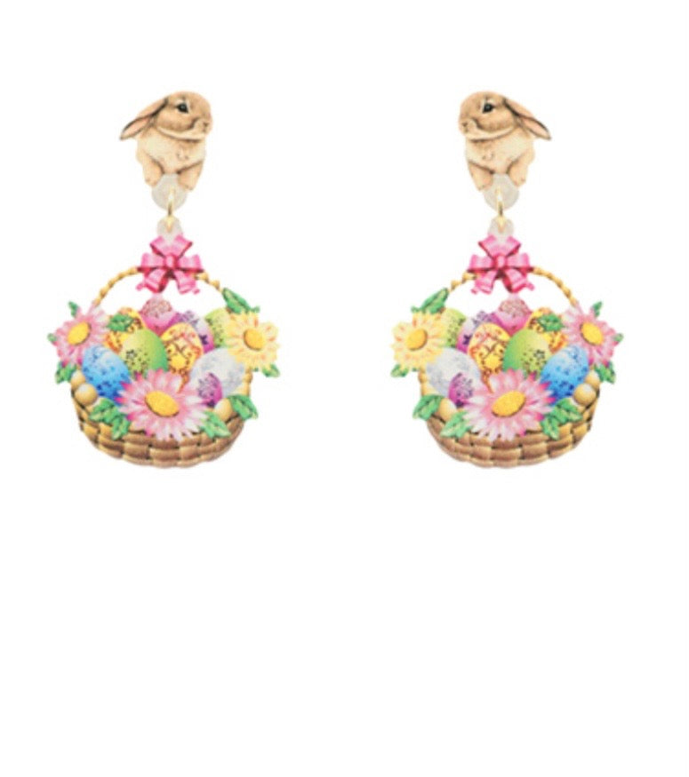 Easter Basket and Rabbit Drop Earrings