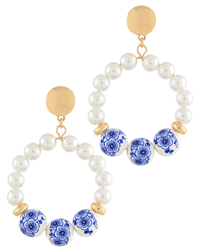 Blue Willow with Pearl earrings