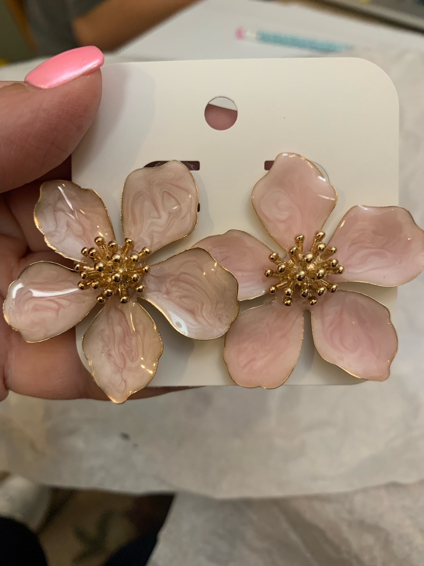 Pink Marble Flower Stud