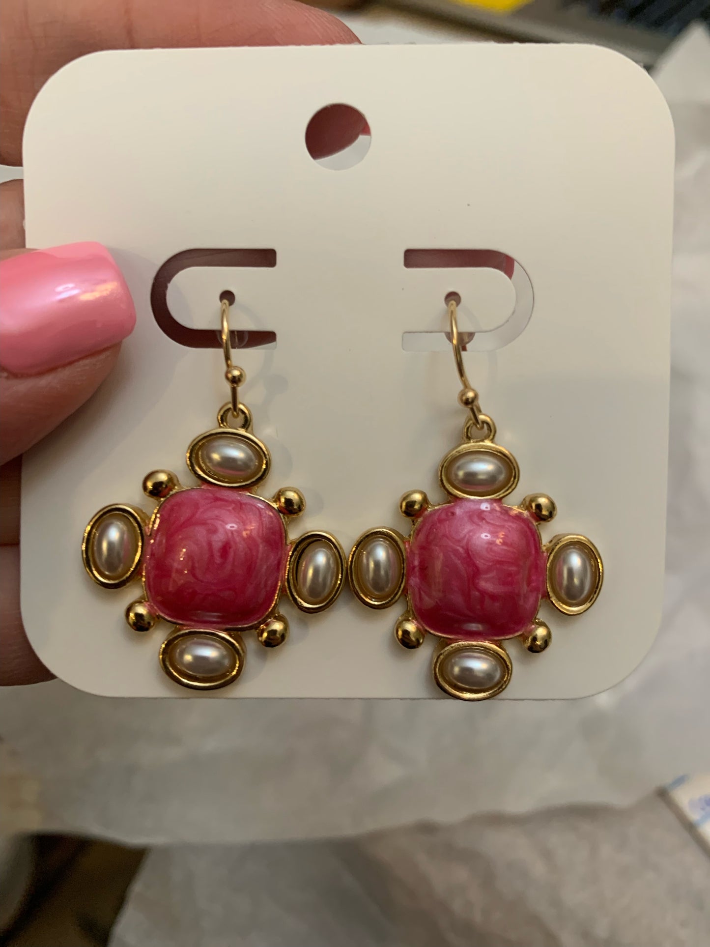 Geometric Shaped Marble Dangle Earrings