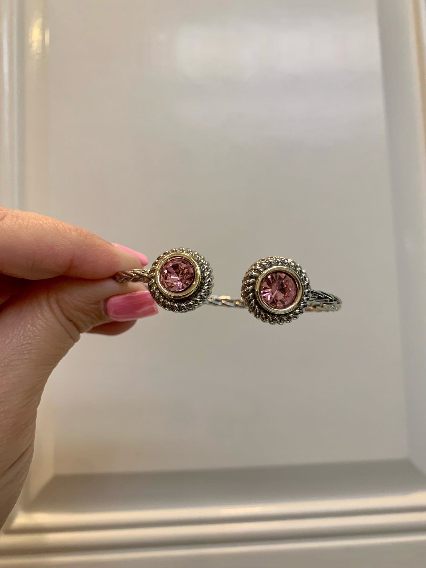 Thin Rope Bracelet with Crystal Stone Circle Ends