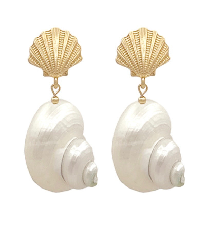 Shell and Conch Shell Dangle Earrings