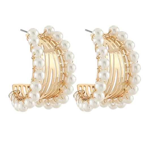 Cutout Metal & Pearl Hoops