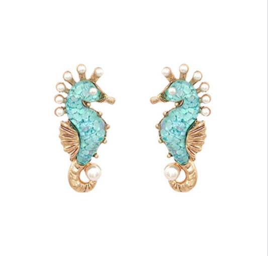 Seahorse Epoxy Glitter Earrings