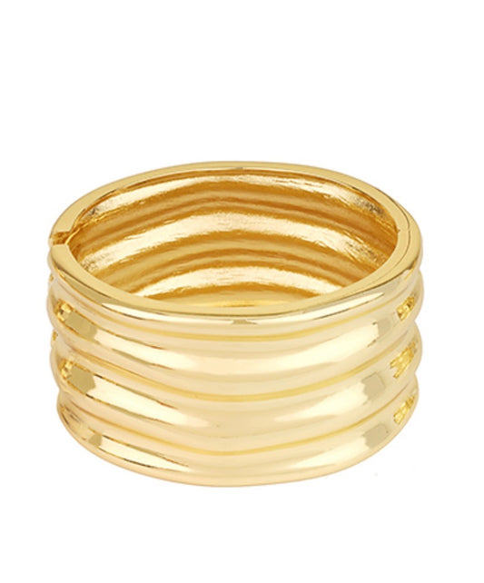 Wide Ribbon Gold Metal Hinged Bracelet