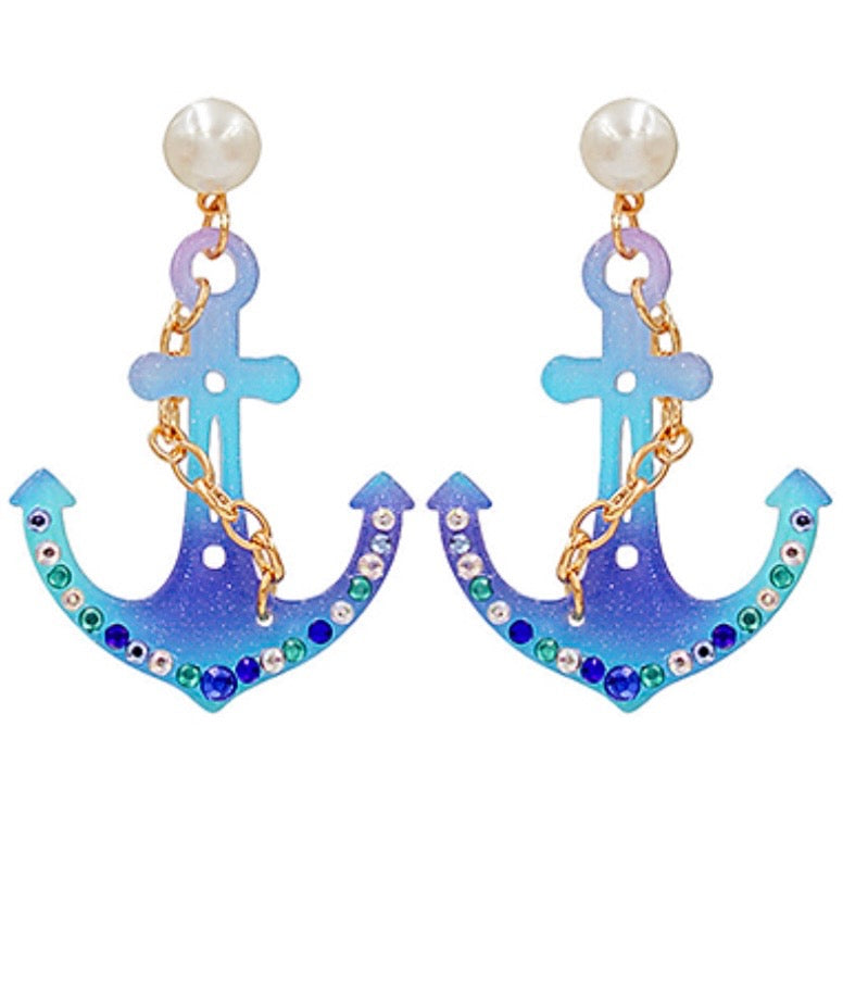 Anchor & Pearl Acrylic Drop Earrings