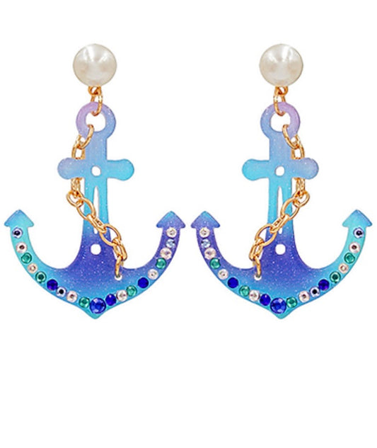 Anchor & Pearl Acrylic Drop Earrings