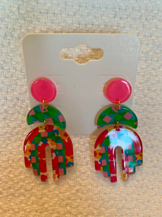 Spring Print Geometric Arch Earrings