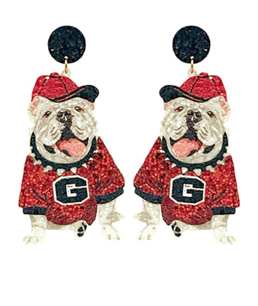 Glitter Bulldog with Hat Earrings