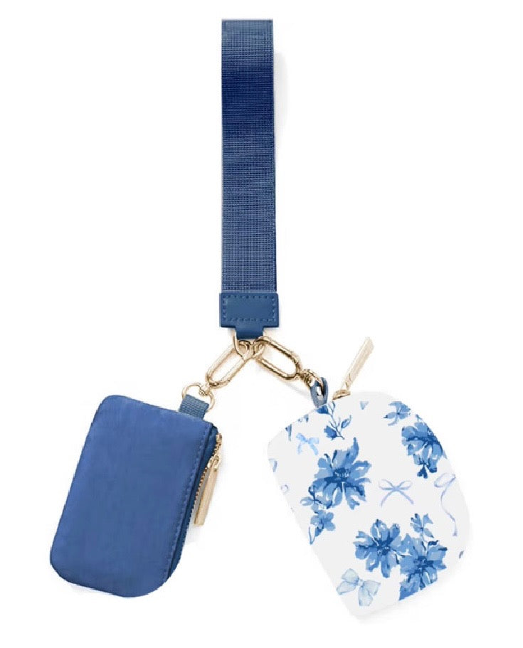Double Pouch Wristlet- Blue Blossom