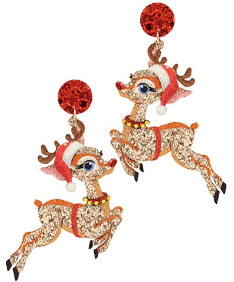 Rudolph Glitter Drop Earrings