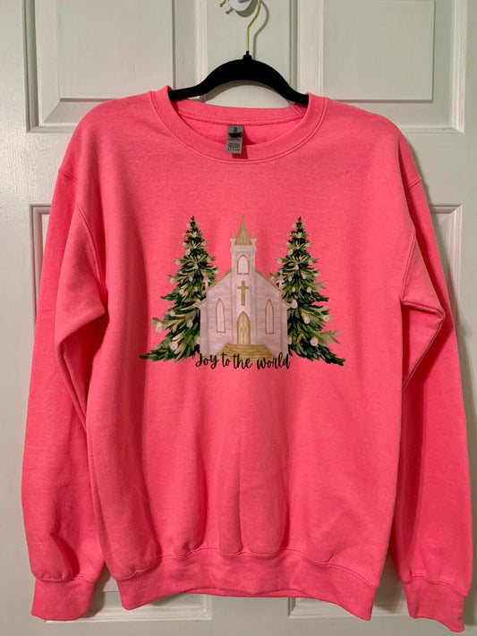 Preppy Pink Christmas Joy to The World Sweatshirt