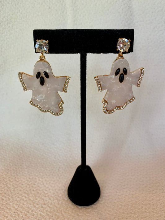 Acrylic Ghost with Rhinestone Detail Earrings