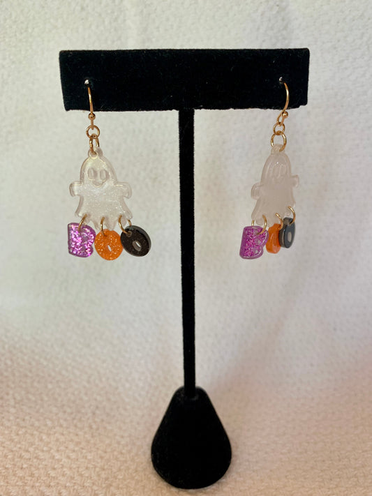 Acrylic Ghost and Dangle Boo Letter Earrings