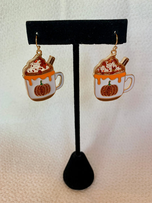 Coffee Mug Pumpkin Earrings