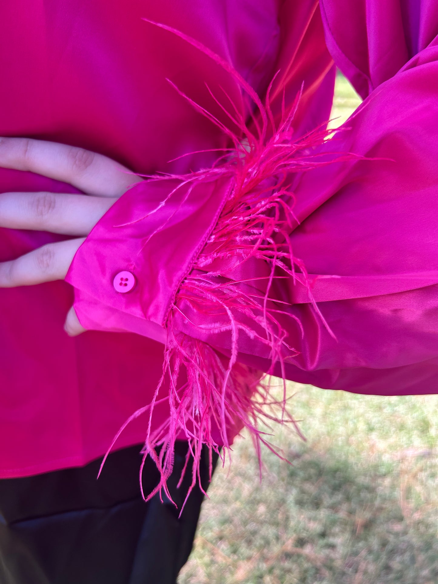 PINK PERFECTION Blouse with Feathers