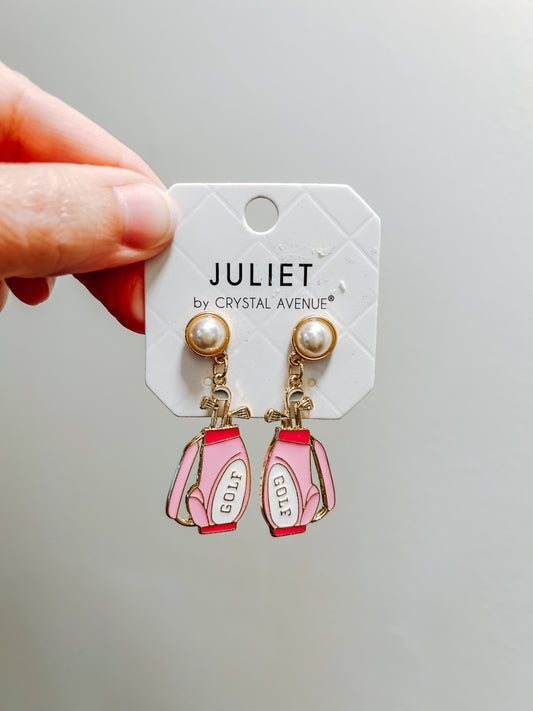 Golf Bag With Pearl Stud Detail Earrings