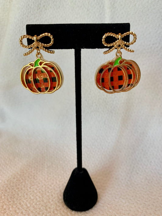 Classy Bow and Pumpkin Dangle Earrings