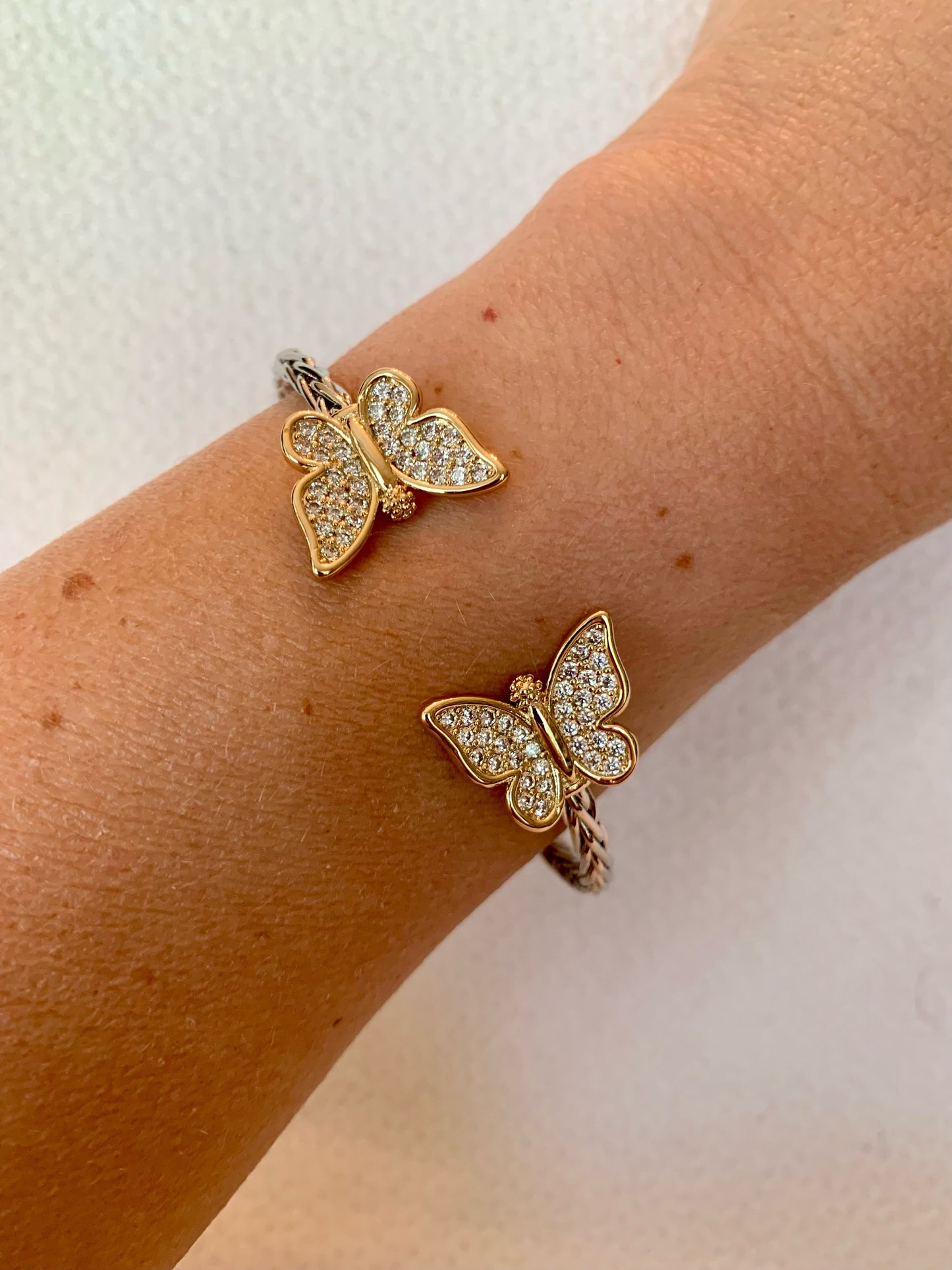Silver and Gold Butterfly Bracelet with Rhinestone Detailing