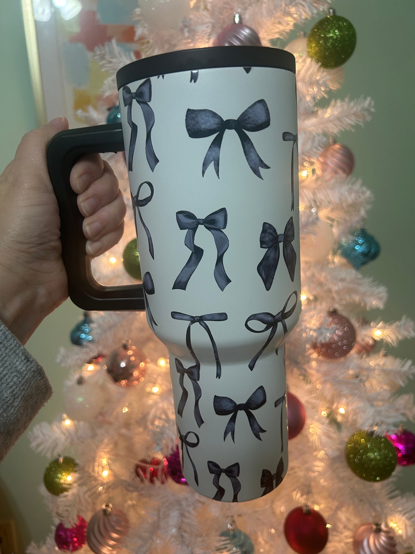 Midnight Black & White Bow Tumbler