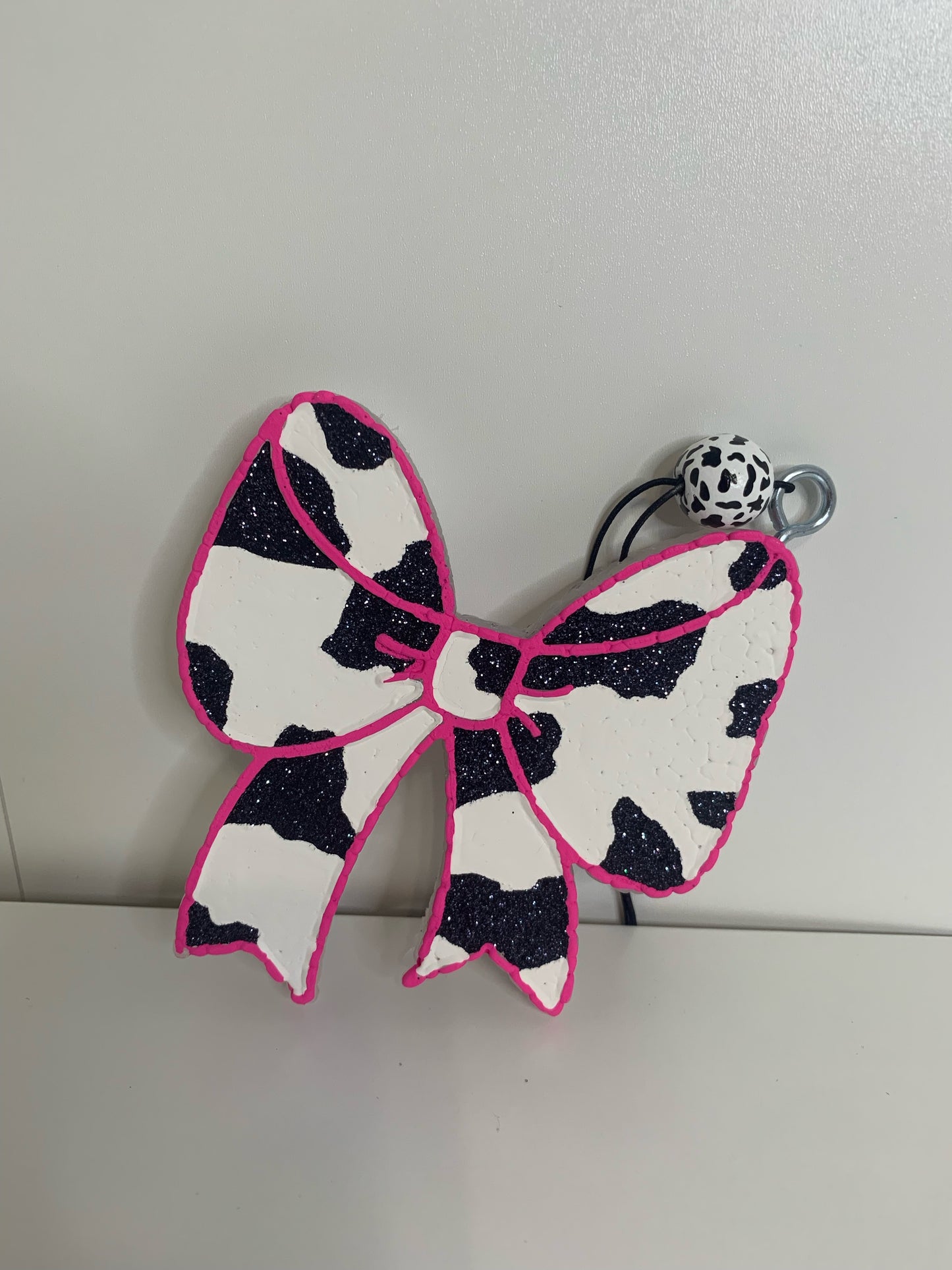 Pink Cow Print Bow Car freshie