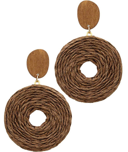 Raffia and Wood Dangle Earrings