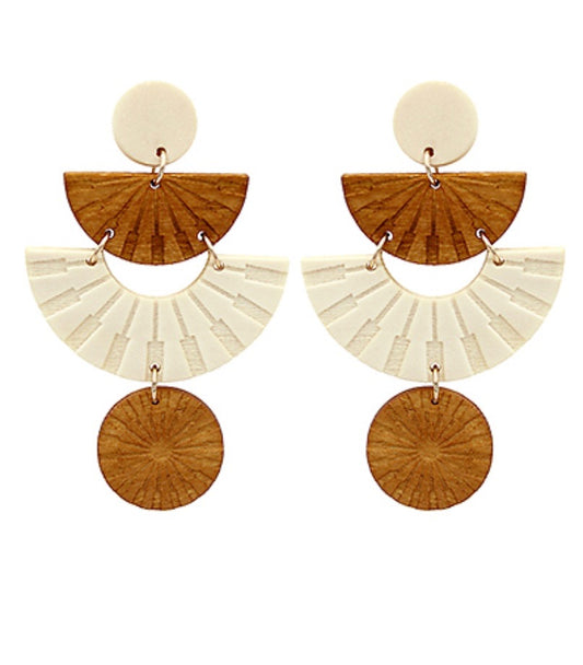 Wood Engraved Geometric Drop Earrings