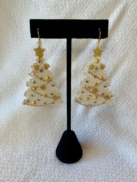 White and Gold Classic Acrylic Christmas Earrings