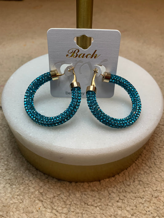 Dreams of Blue Skies Rhinestone Hoops