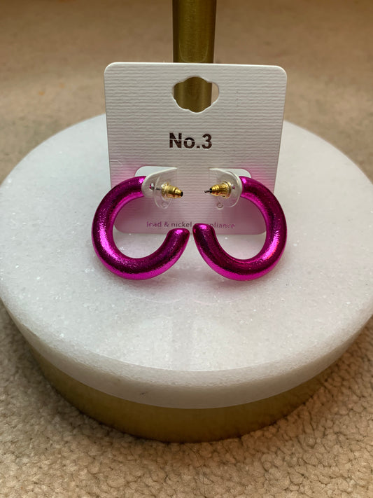 Hot Pink Metallic small hoops