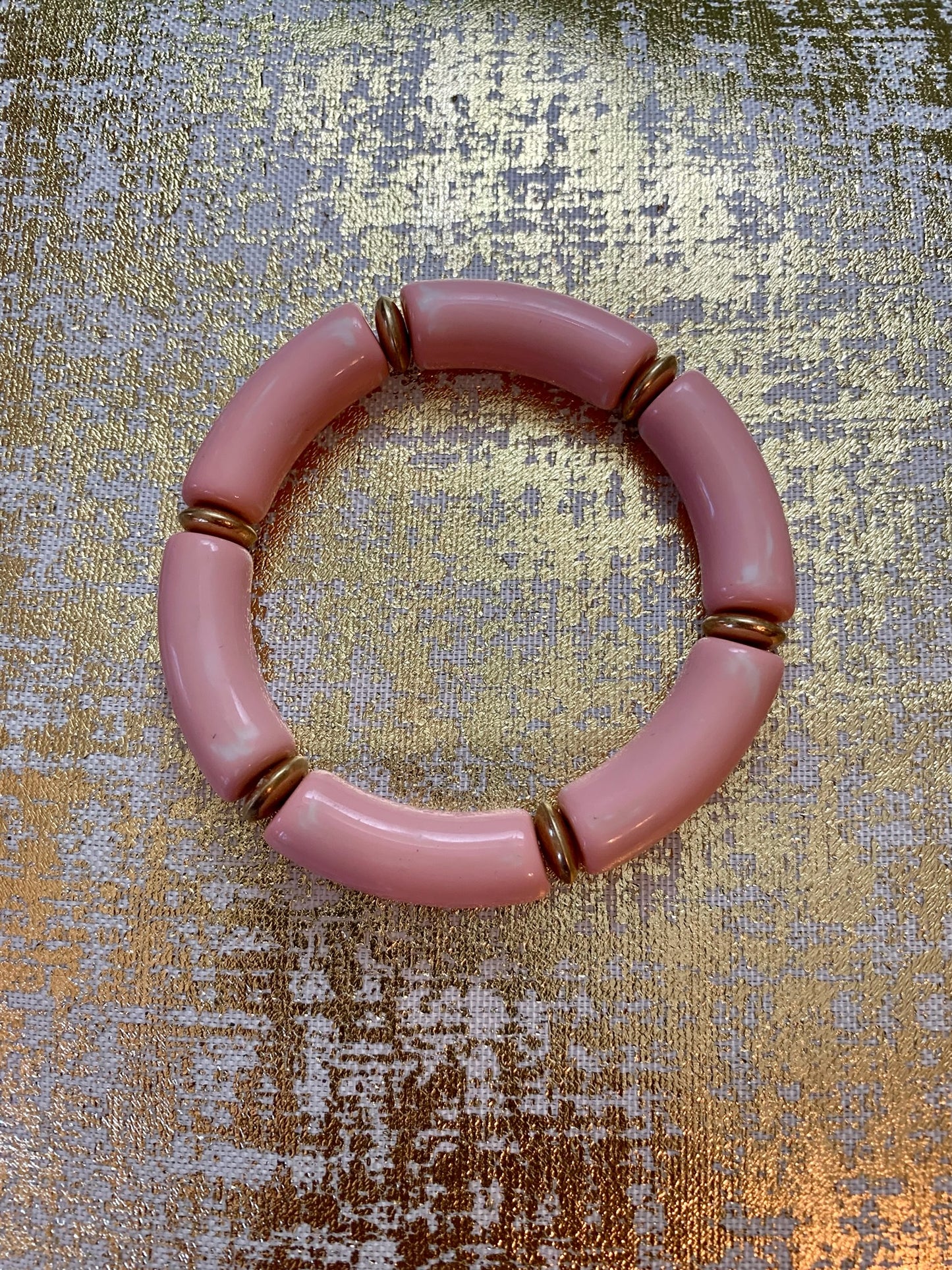 Pink Acrylic Bracelet with Gold Detailing