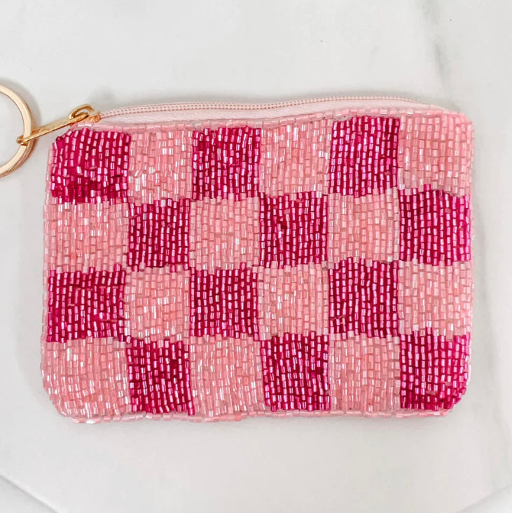 Checkered Pink keychain Pouch