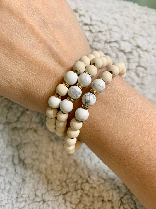 Wood Stack Marble Bracelet set