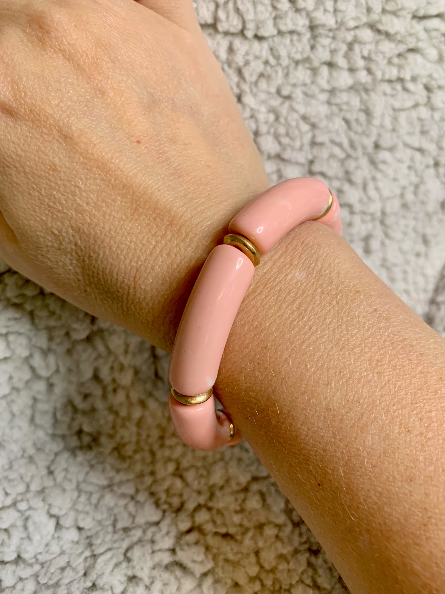 Pink Acrylic Bracelet with Gold Detailing