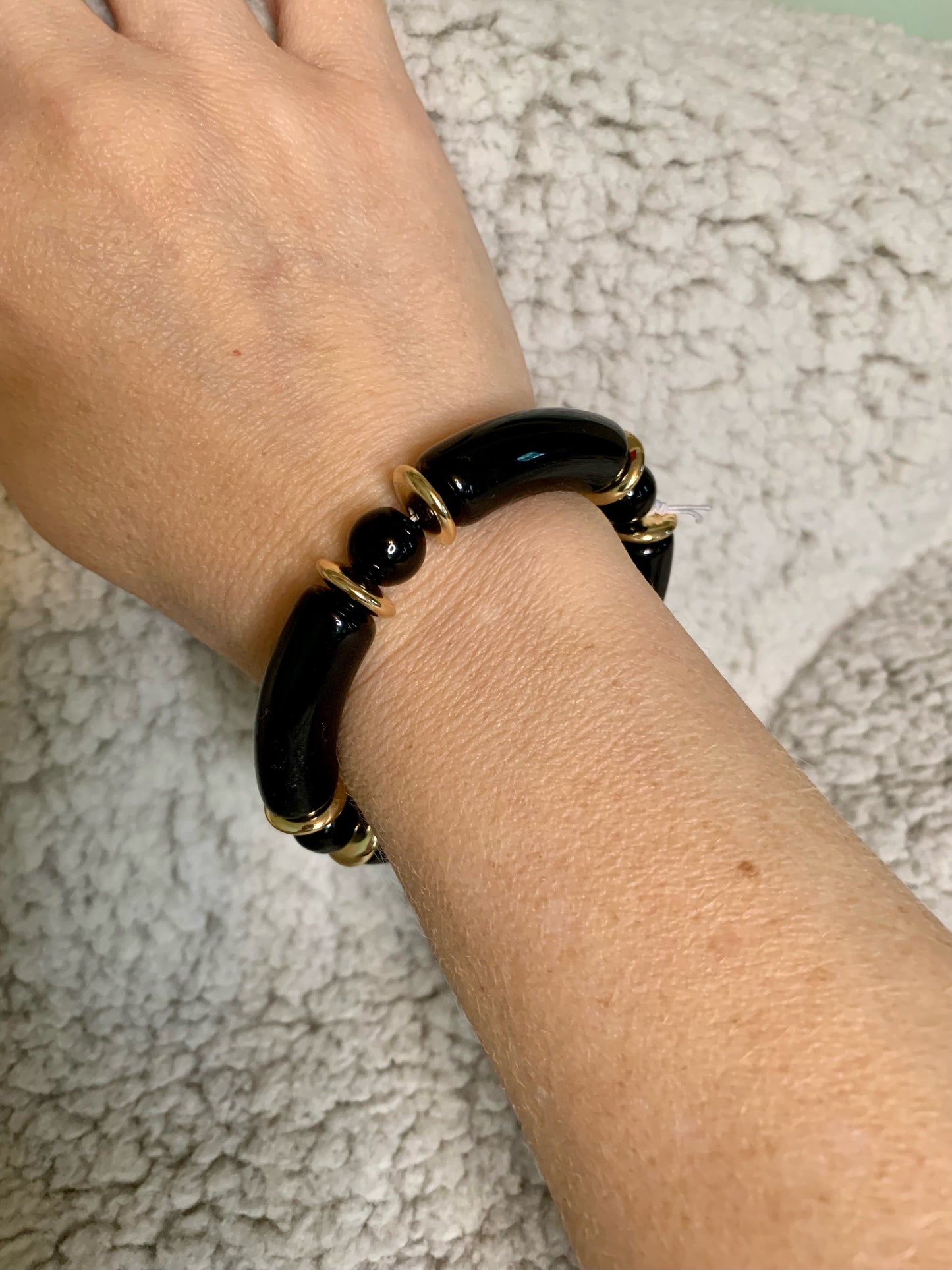 Black Acrylic Bracelet with Gold Detailing