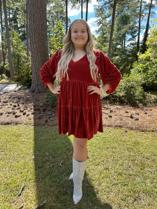 Burnt Orange Velvet Dress